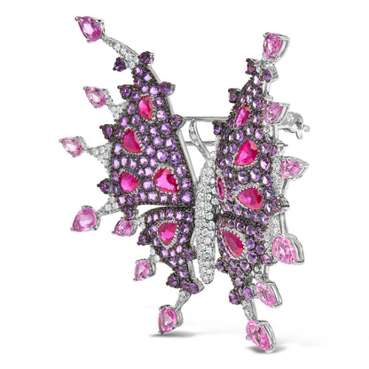 18K White Gold 1.00 Cttw Diamond, Ruby  Sapphire, and Amethyst Mixed Gemstone Butterfly Brooch Pin (G-H Color, VS1-VS2 Clarity) Bids.com