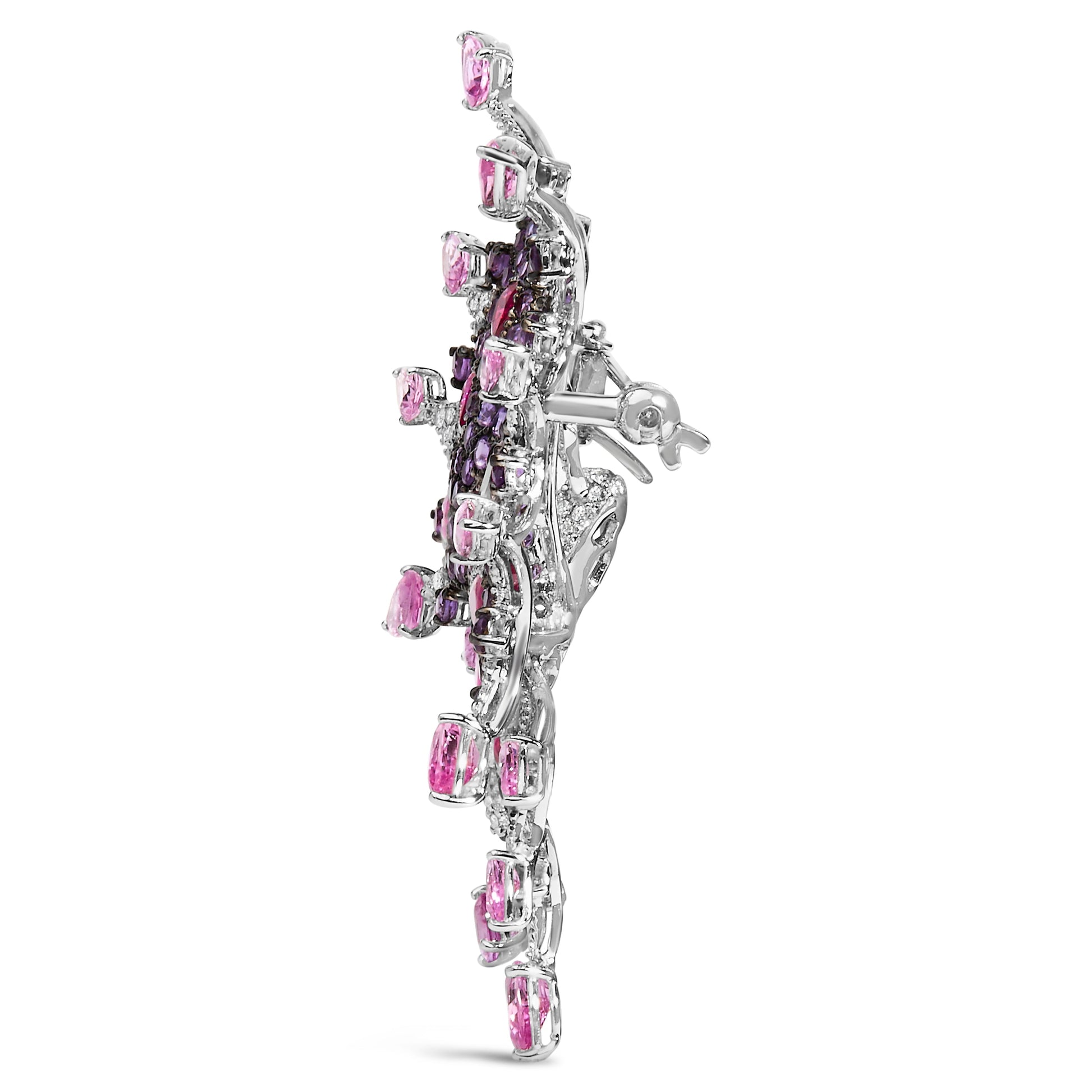 18K White Gold 1.00 Cttw Diamond, Ruby  Sapphire, and Amethyst Mixed Gemstone Butterfly Brooch Pin (G-H Color, VS1-VS2 Clarity) Bids.com