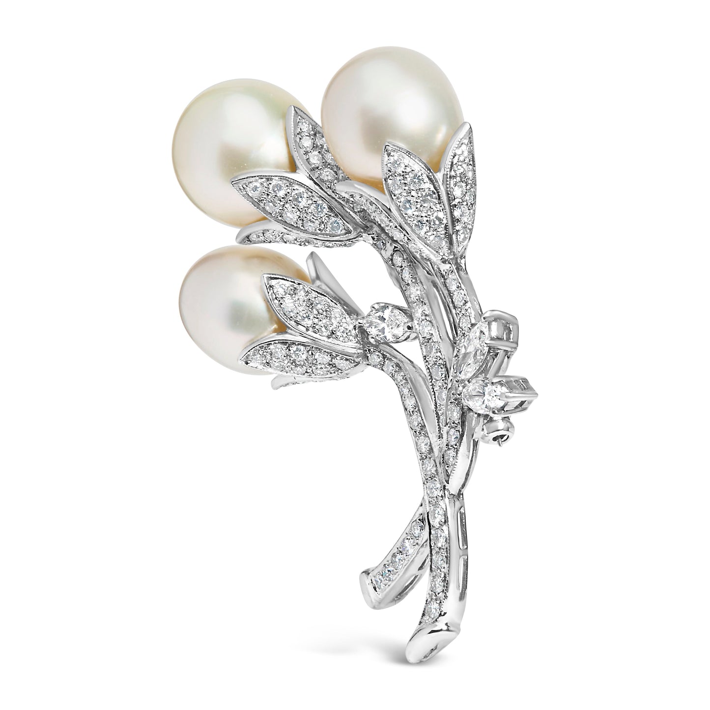 18K White Gold 2 1/5 Cttw Diamond and South Sea Pearl Floral Brooch Pin (G-H Color, VS1-VS2 Clarity) Bids.com