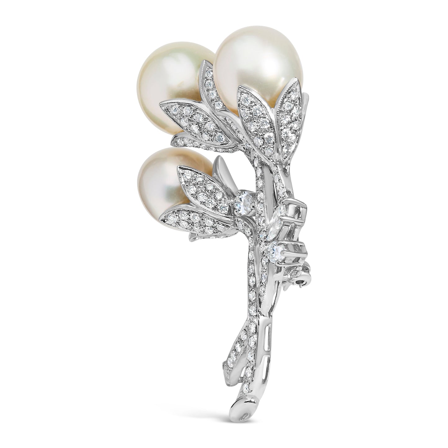 18K White Gold 2 1/5 Cttw Diamond and South Sea Pearl Floral Brooch Pin (G-H Color, VS1-VS2 Clarity) Bids.com