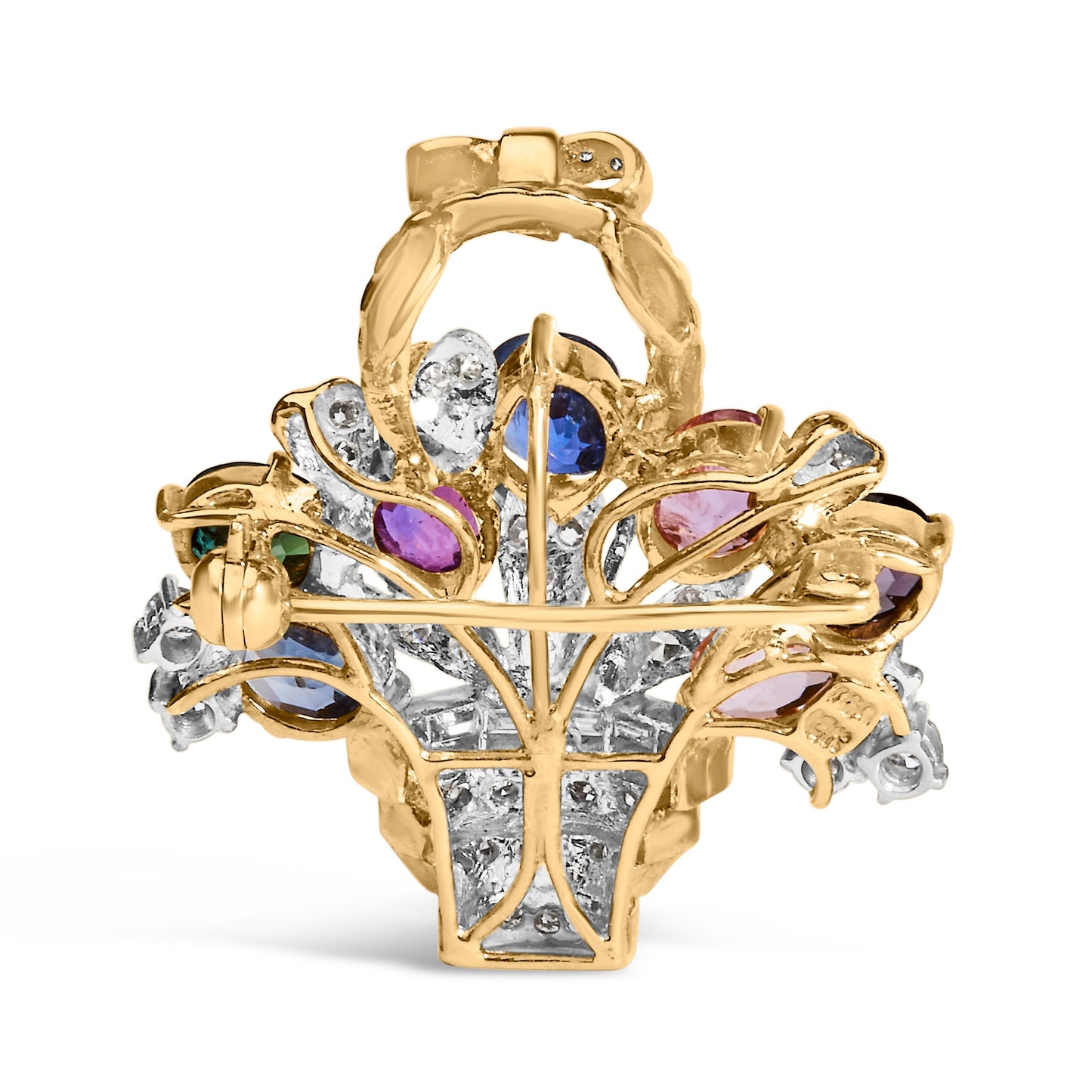 18K Yellow Gold 1 1/10 Cttw Diamond and Mixed Gemstone Floral Bouquet Pendant and Brooch Pin (G-H Color, VS1-VS2 Clarity) Bids.com