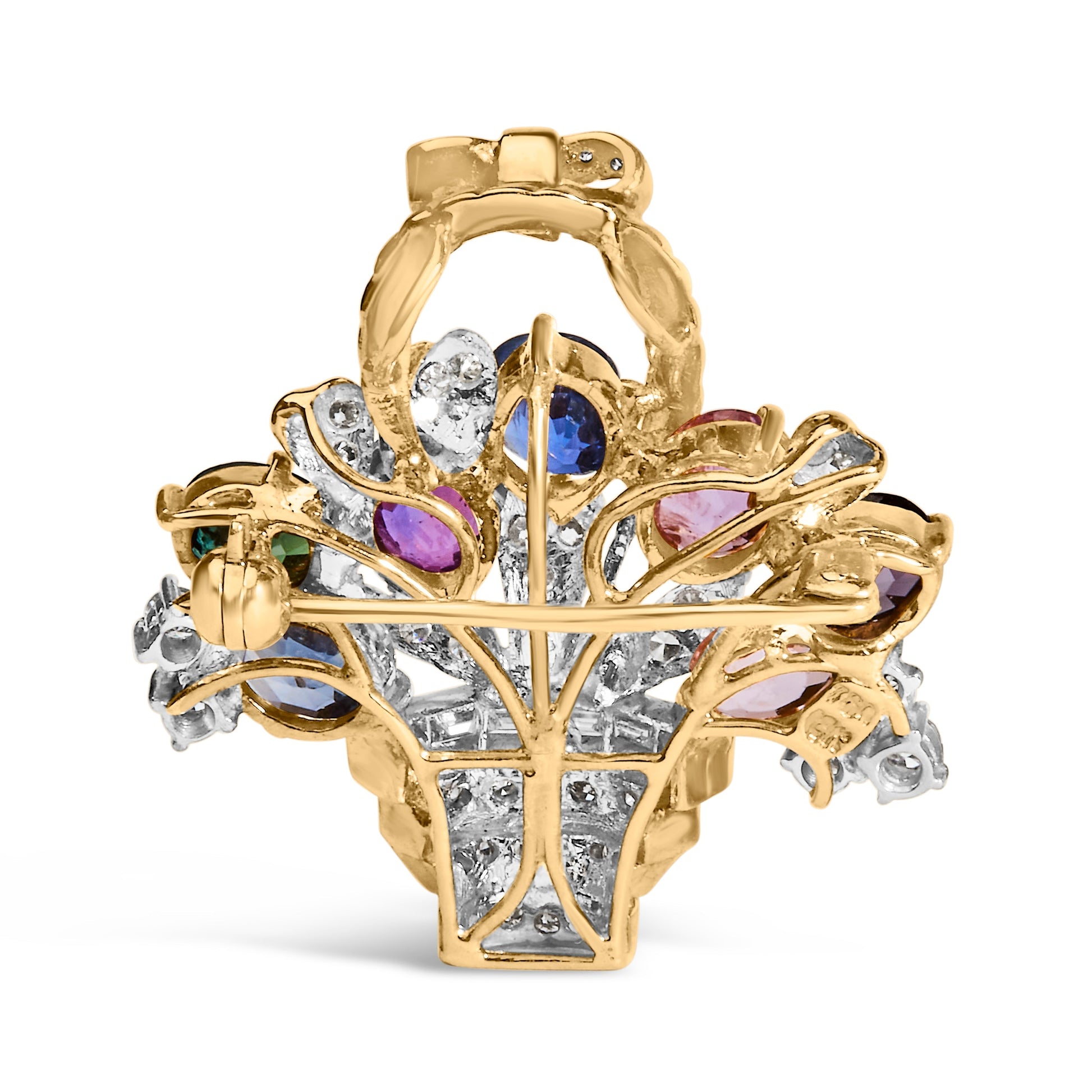 18K Yellow Gold 1 1/10 Cttw Diamond and Mixed Gemstone Floral Bouquet Pendant and Brooch Pin (G-H Color, VS1-VS2 Clarity) Bids.com