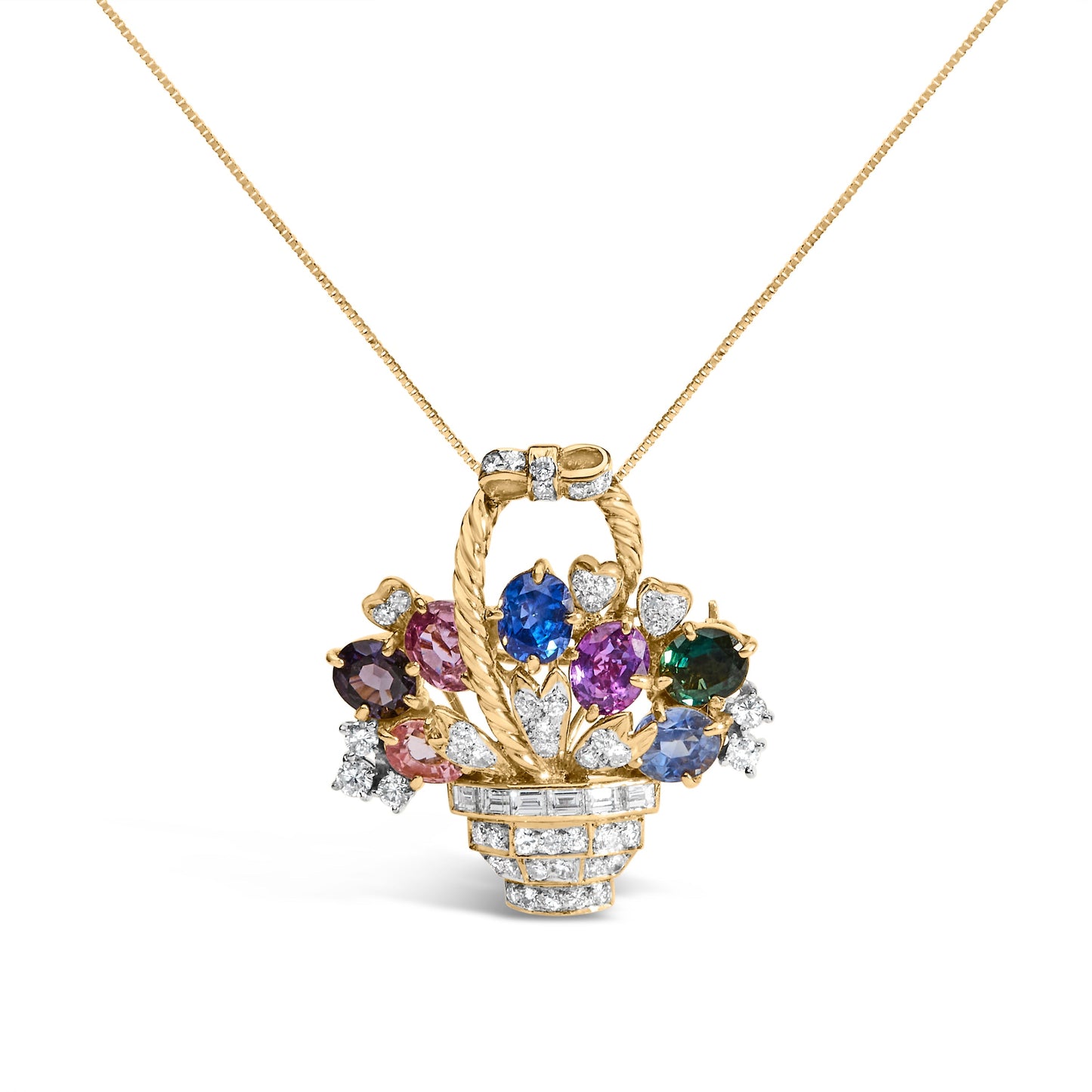 18K Yellow Gold 1 1/10 Cttw Diamond and Mixed Gemstone Floral Bouquet Pendant and Brooch Pin (G-H Color, VS1-VS2 Clarity) Bids.com