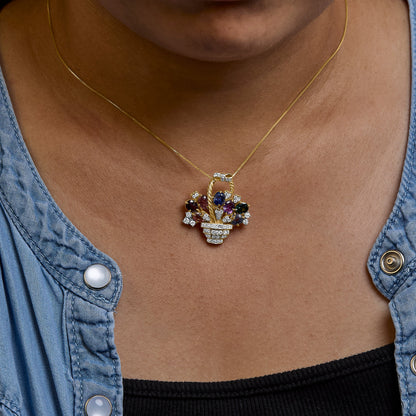 18K Yellow Gold 1 1/10 Cttw Diamond and Mixed Gemstone Floral Bouquet Pendant and Brooch Pin (G-H Color, VS1-VS2 Clarity) Bids.com