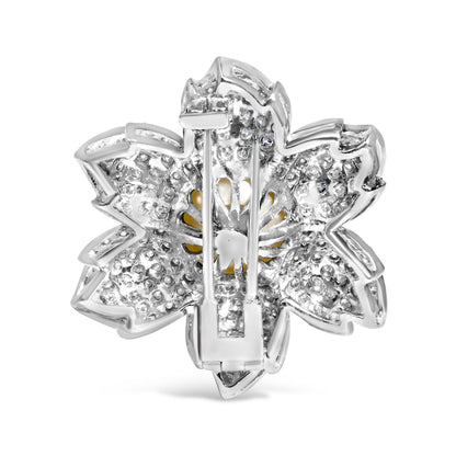 18K White Gold 2 3/4 Cttw Diamond and 12.5 MM Cultured Freshwater Pearl Floral Brooch Pin (G-H Color, VS1-VS2 Clarity) Bids.com