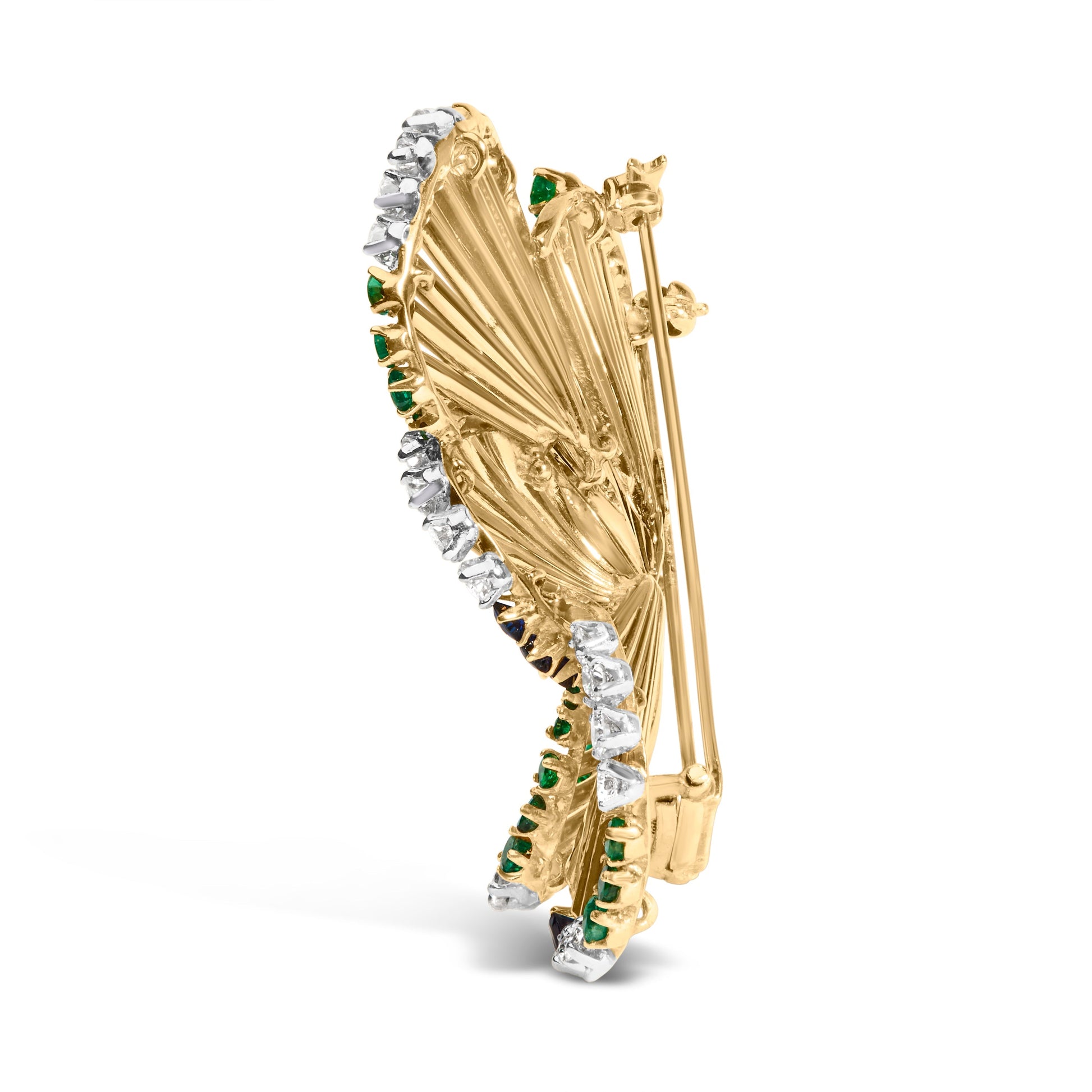 18K Yellow Gold 2 1/3 Cttw Diamond, Sapphire, and Emerald Sculpted Petal Brooch Pin (G-H Color, VS1-VS2 Clarity) Bids.com