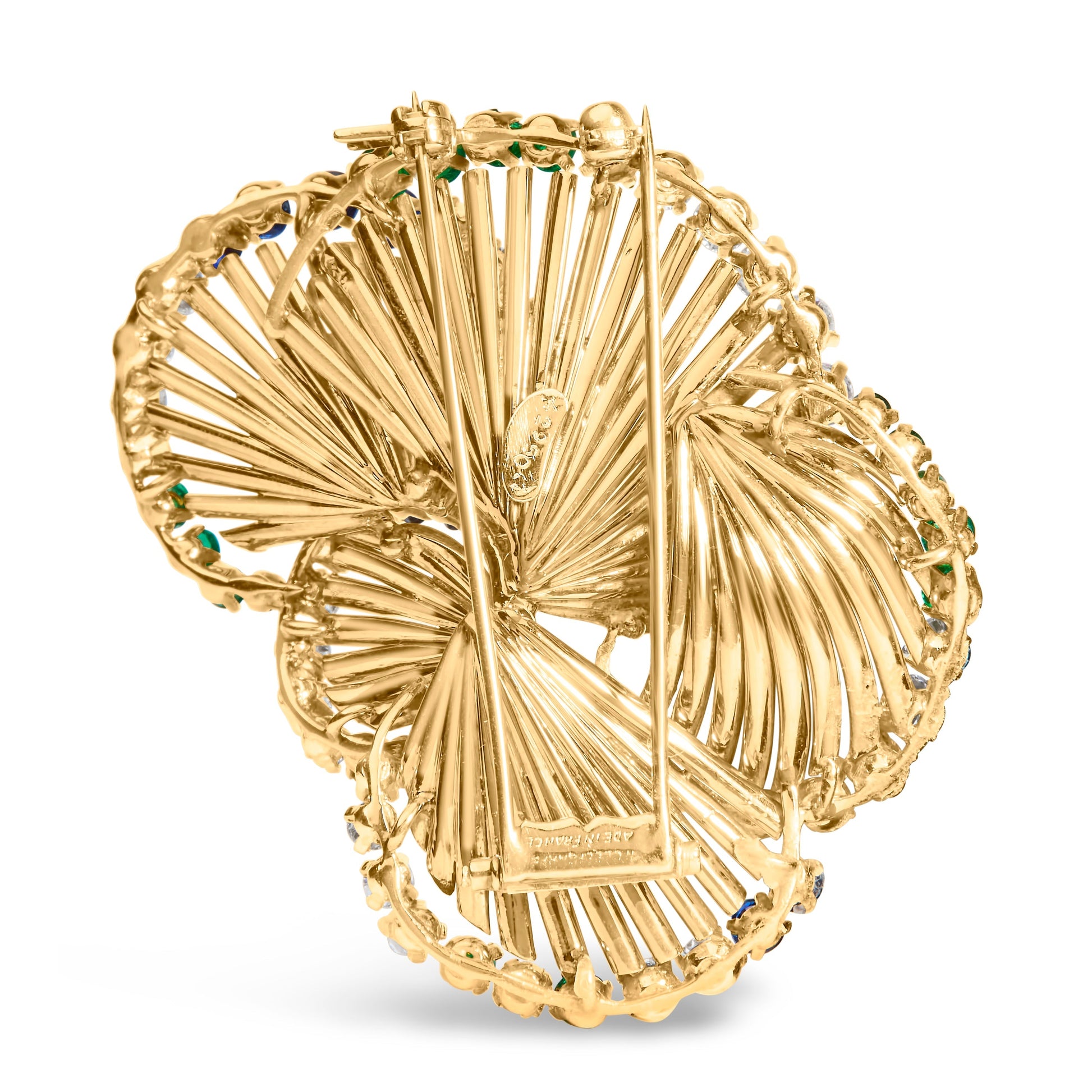 18K Yellow Gold 2 1/3 Cttw Diamond, Sapphire, and Emerald Sculpted Petal Brooch Pin (G-H Color, VS1-VS2 Clarity) Bids.com