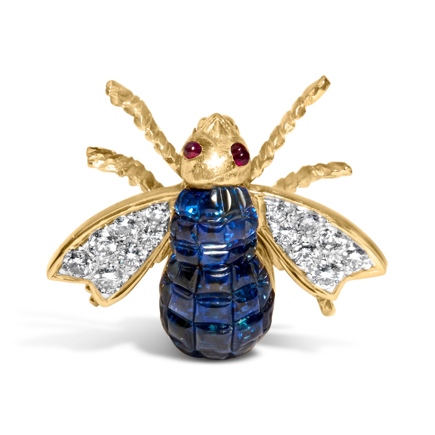 18K Yellow Gold 3/8 Cttw Diamond and 5 4/5 Cttw Blue Sapphire Bumblebee Brooch Pin (F-G Color, VS2-SI1 Clarity) Bids.com