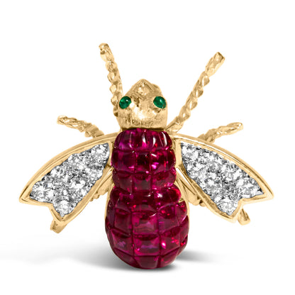 18K Yellow Gold 3/8 Cttw Diamond and 6 3/4 Cttw Red Ruby Bumblebee Brooch Pin (F-G Color, VS2-SI1 Clarity) Bids.com