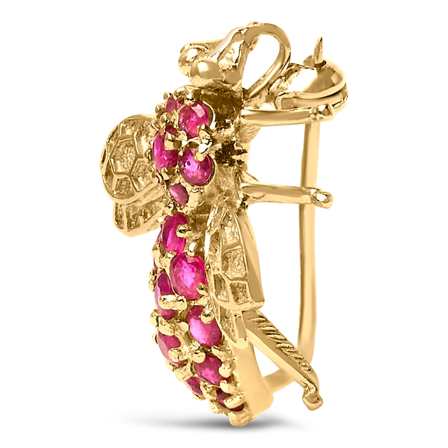 14K Yellow Gold Red Ruby Bee Brooch Pin Bids.com