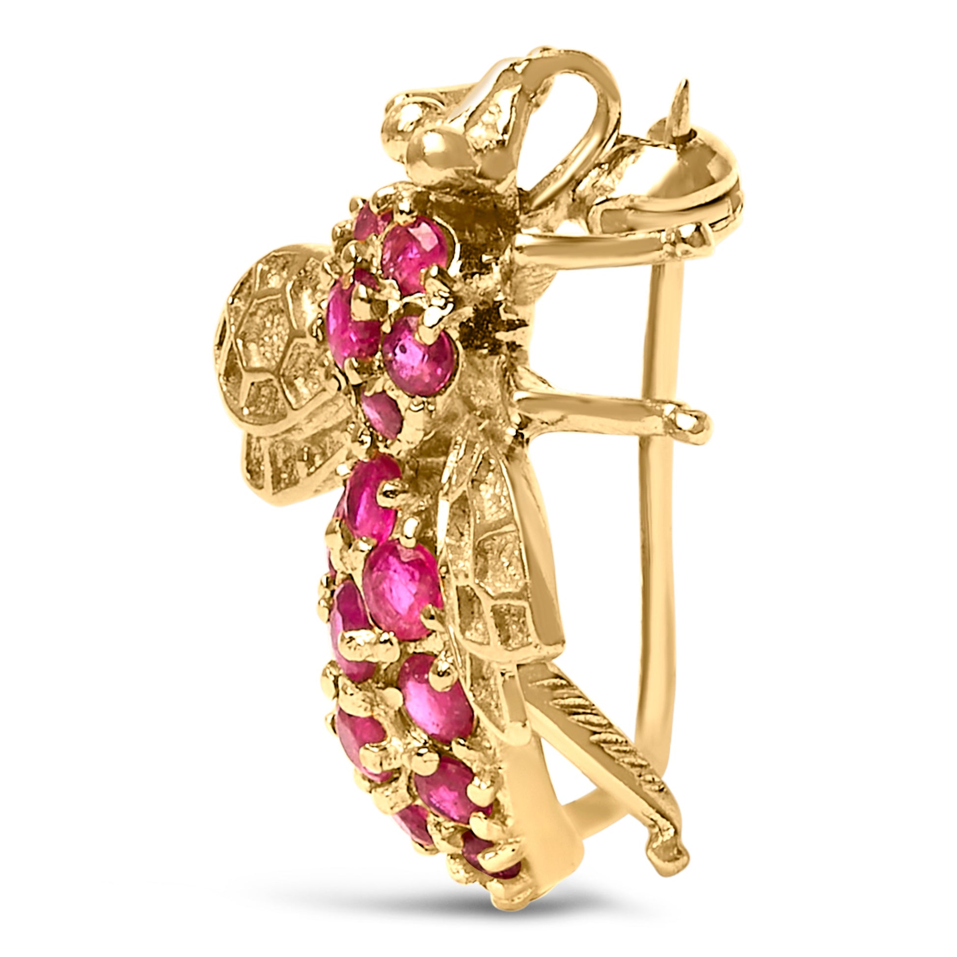 14K Yellow Gold Red Ruby Bee Brooch Pin Bids.com