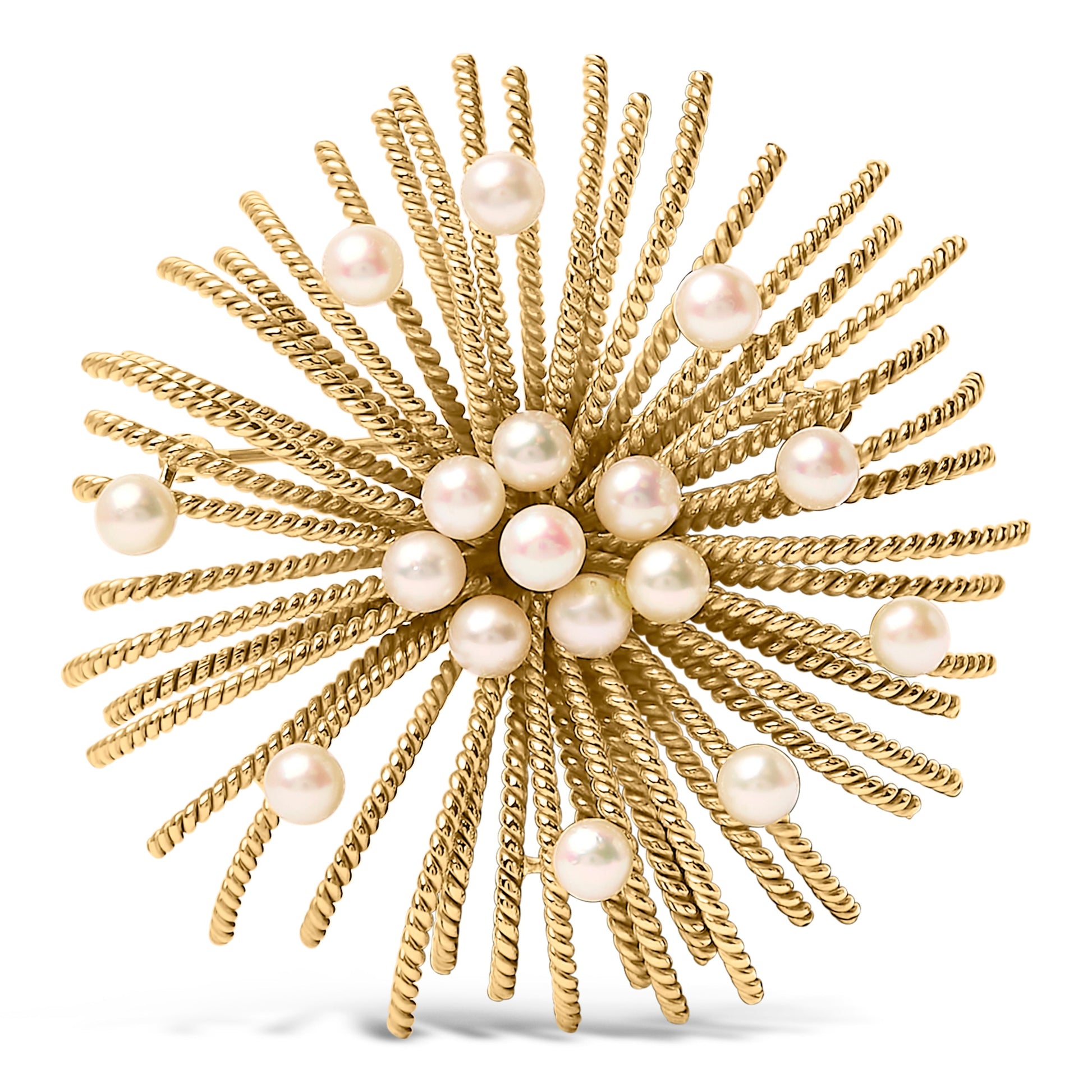 18K Yellow Gold Cultured Freshwater Pearl Starburst Brooch Pin Bids.com