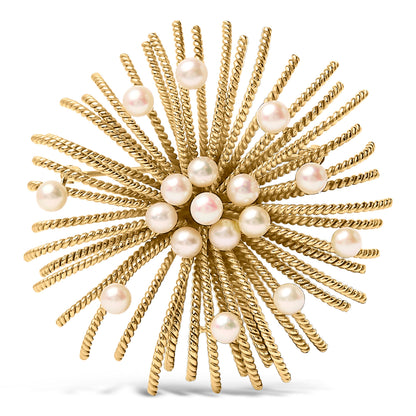 18K Yellow Gold Cultured Freshwater Pearl Starburst Brooch Pin Bids.com