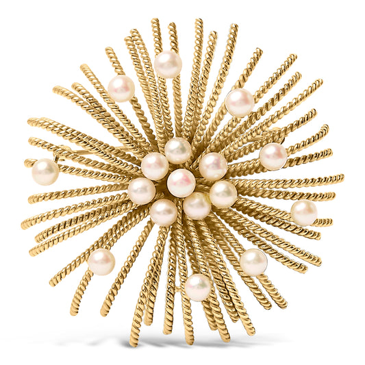 18K Yellow Gold Cultured Freshwater Pearl Starburst Brooch Pin Bids.com