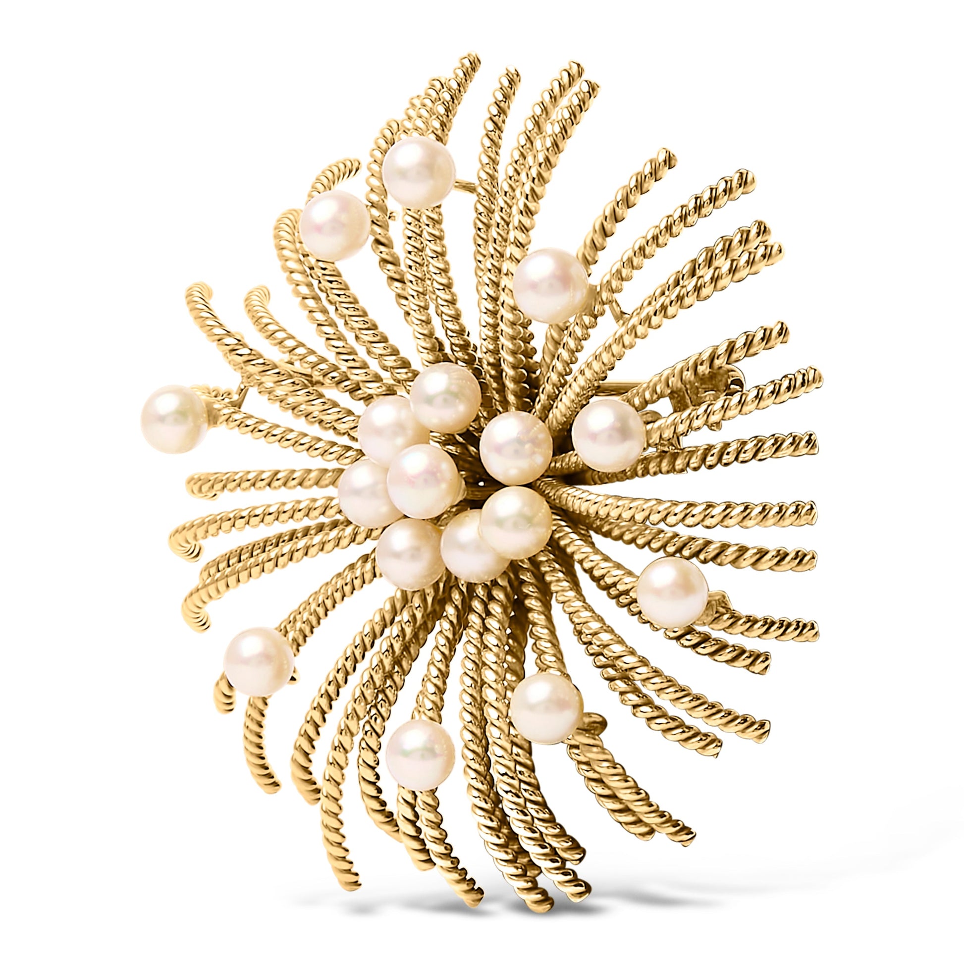 18K Yellow Gold Cultured Freshwater Pearl Starburst Brooch Pin Bids.com