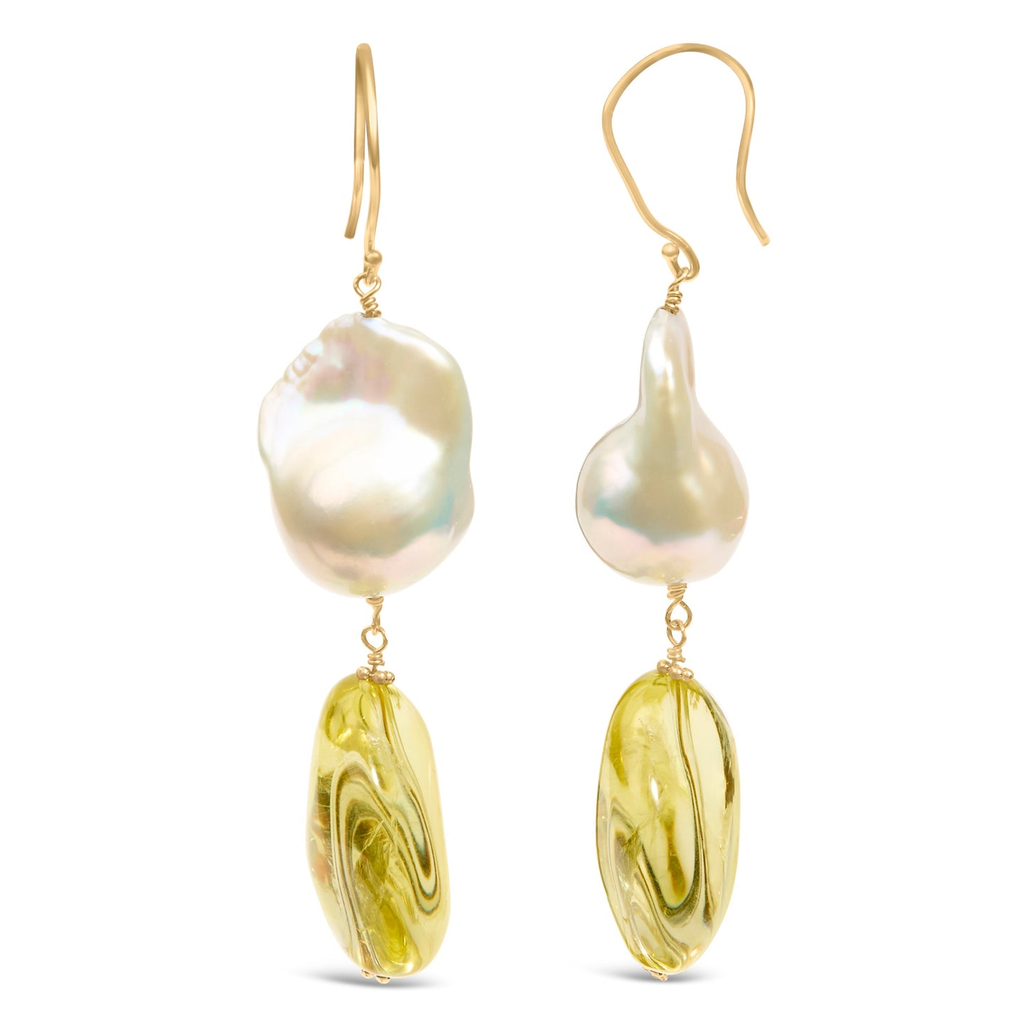 14K Yellow Gold Citrine and Baroque Pearl Drop and Dangle Earrings 1 3/4 Inch Dangle Bids.com