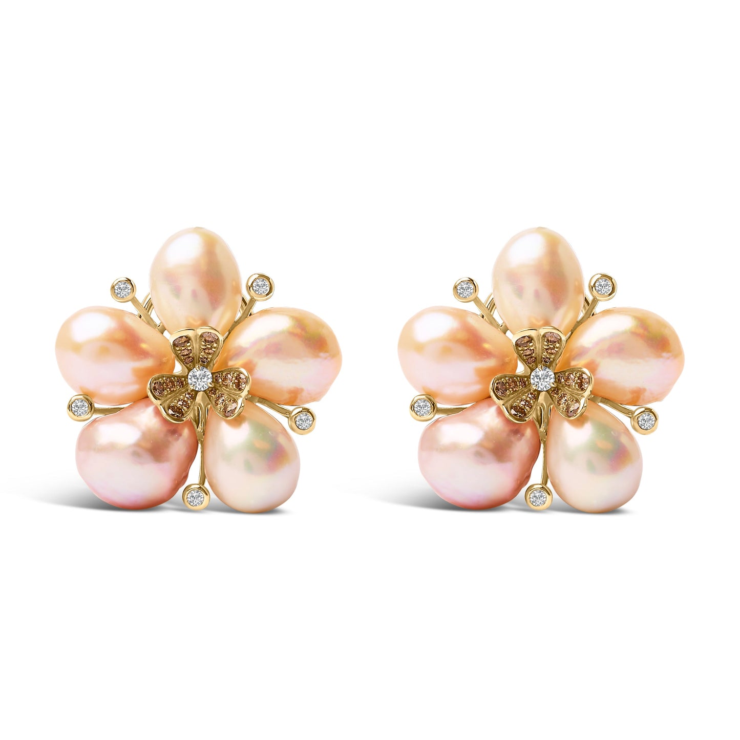 18K Rose Gold 3/8 Cttw Diamond and Freshwater Pearl Blossom Stud Earrings Bids.com