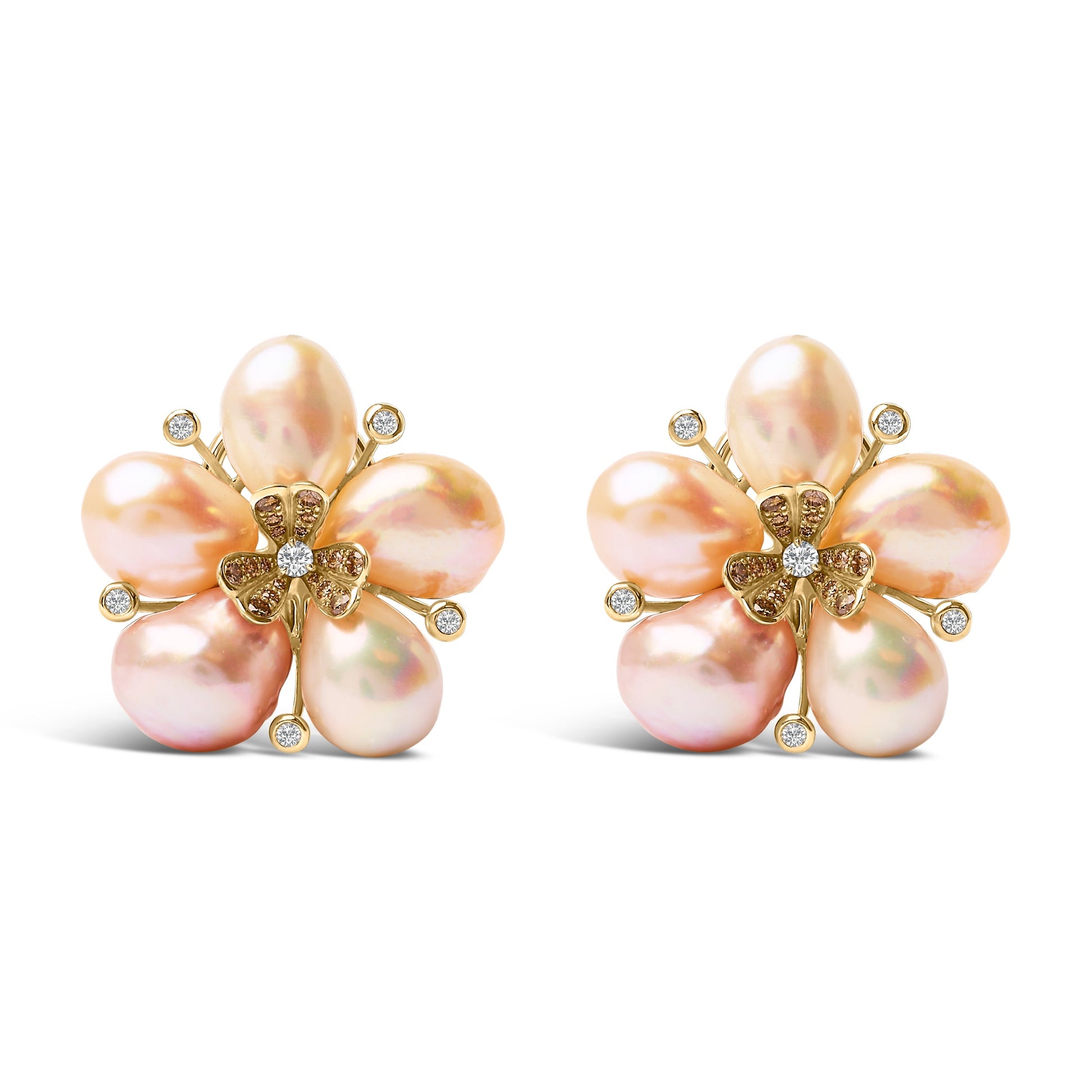 18K Rose Gold 3/8 Cttw Diamond and Freshwater Pearl Blossom Stud Earrings Bids.com