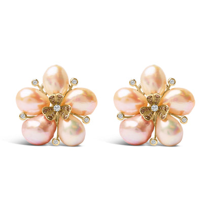 18K Rose Gold 3/8 Cttw Diamond and Freshwater Pearl Blossom Stud Earrings Bids.com