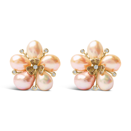 18K Rose Gold 3/8 Cttw Diamond and Freshwater Pearl Blossom Stud Earrings Bids.com