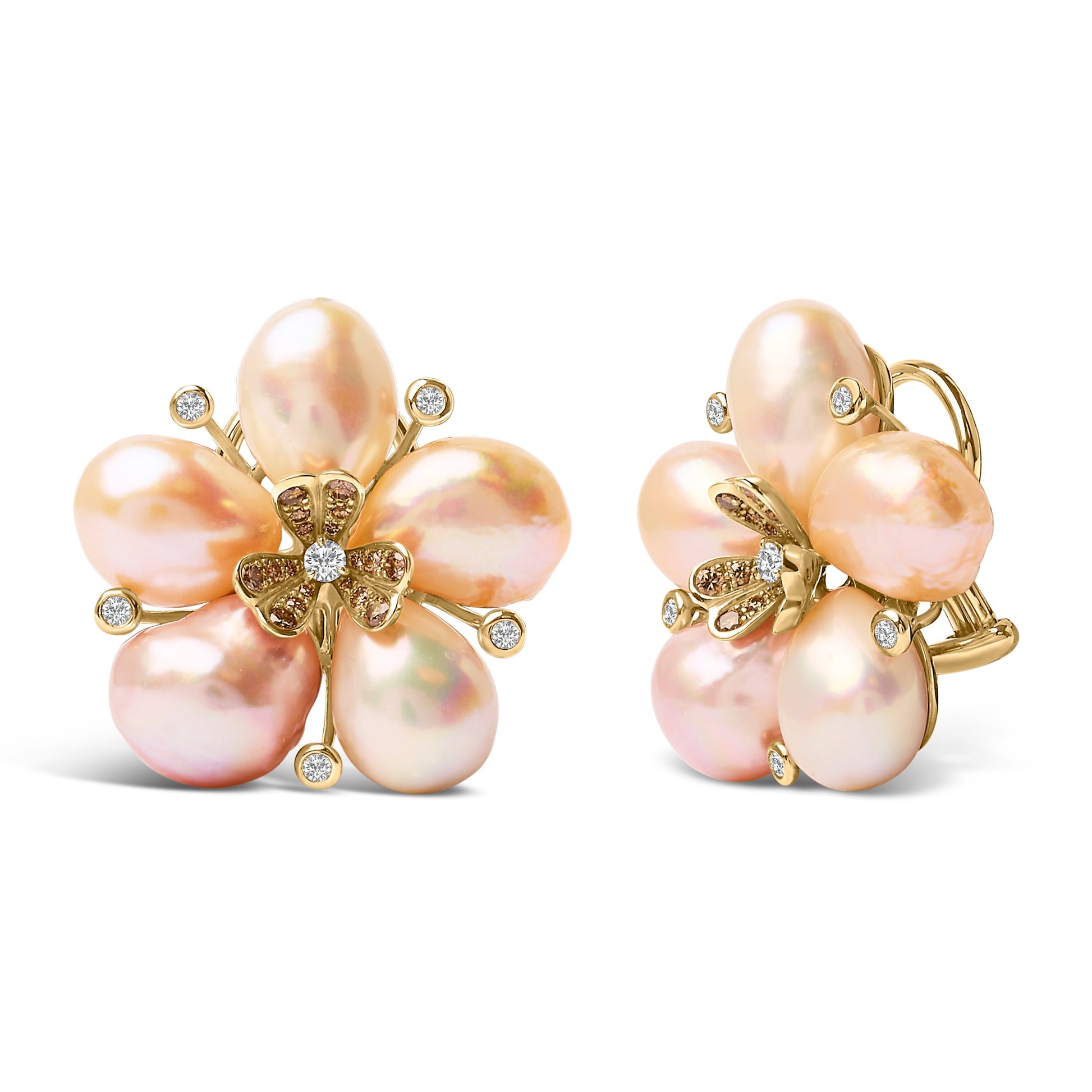 18K Rose Gold 3/8 Cttw Diamond and Freshwater Pearl Blossom Stud Earrings Bids.com