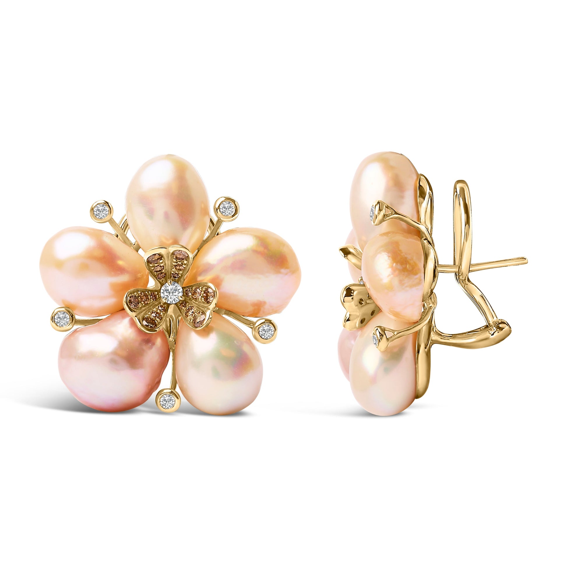 18K Rose Gold 3/8 Cttw Diamond and Freshwater Pearl Blossom Stud Earrings Bids.com