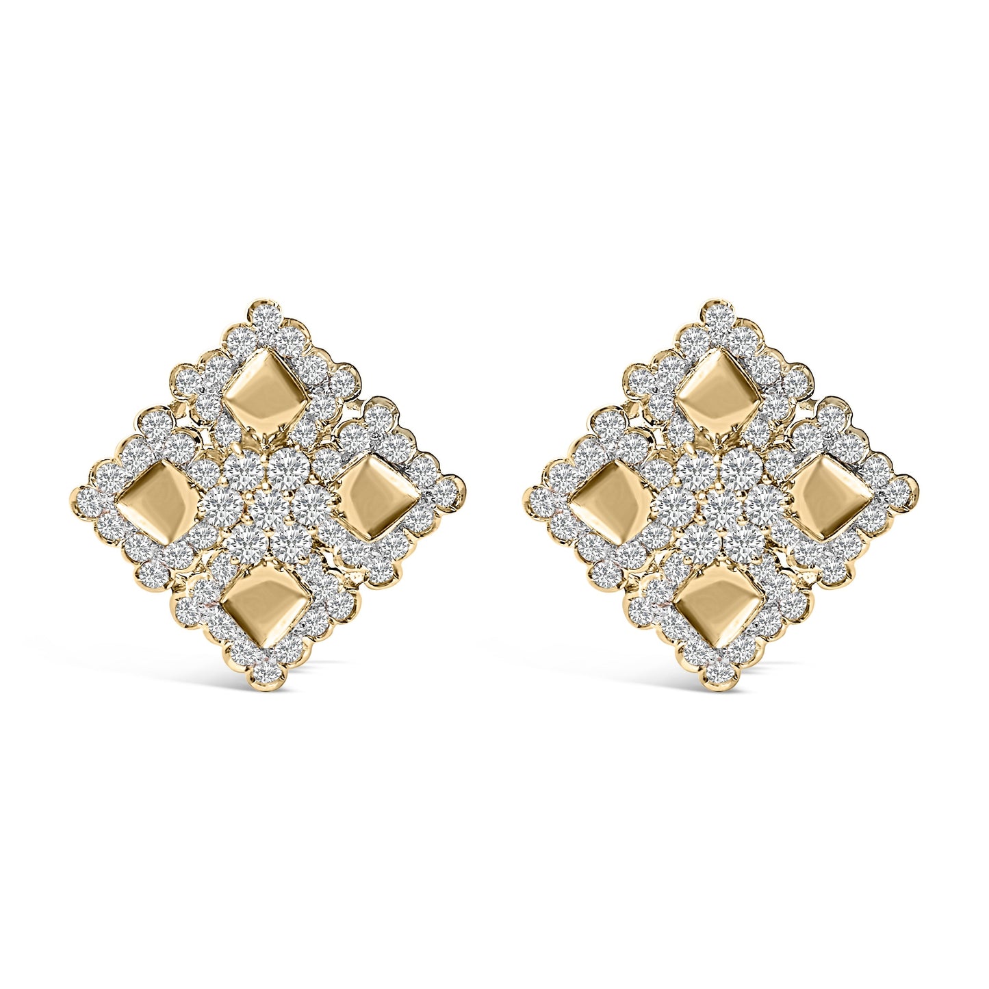 18K Yellow Gold Diamond 5 1/5 Cttw Geometric Cluster Stud Earrings Bids.com
