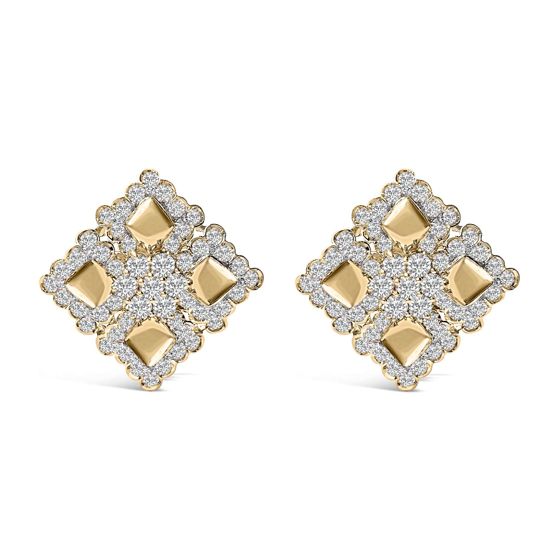 18K Yellow Gold Diamond 5 1/5 Cttw Geometric Cluster Stud Earrings Bids.com