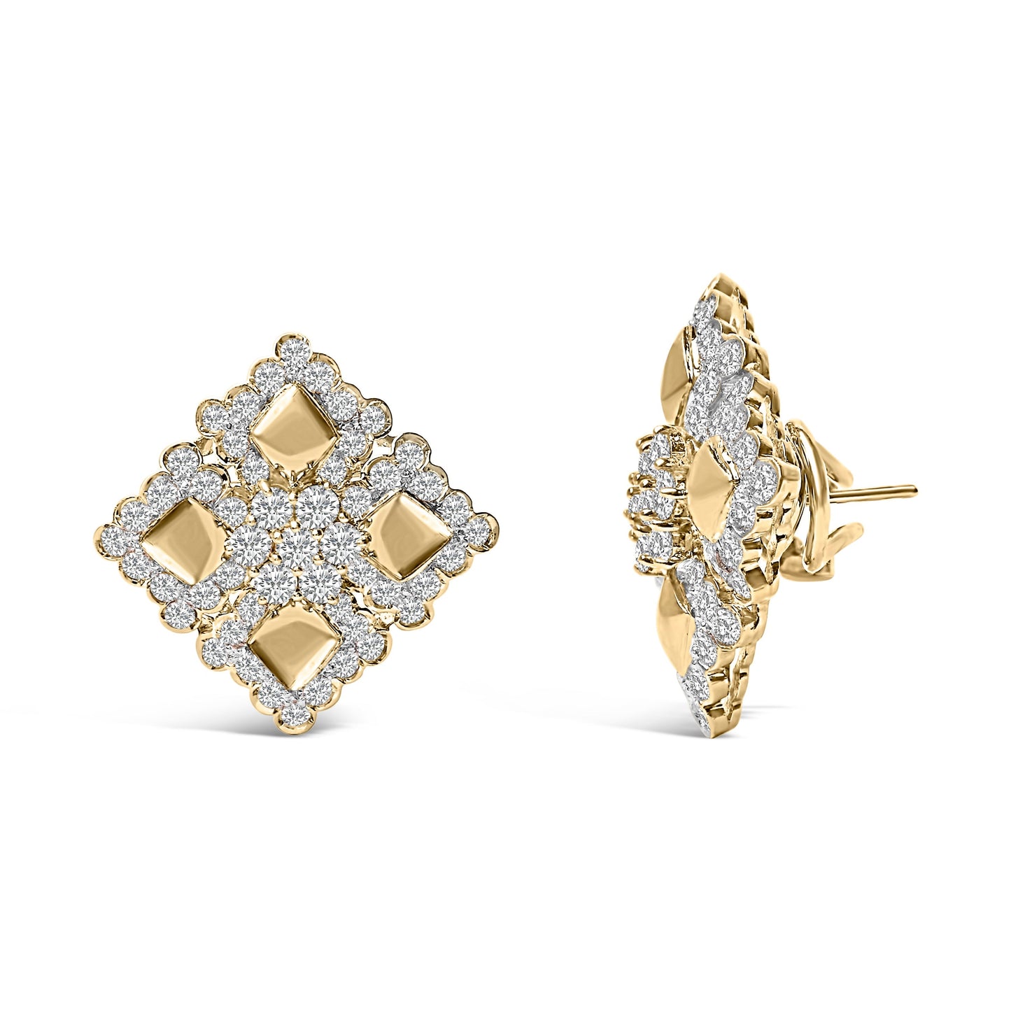 18K Yellow Gold Diamond 5 1/5 Cttw Geometric Cluster Stud Earrings Bids.com