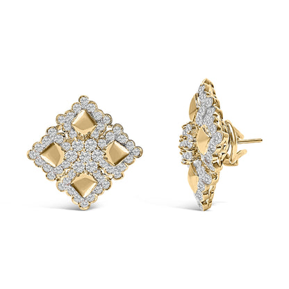 18K Yellow Gold Diamond 5 1/5 Cttw Geometric Cluster Stud Earrings Bids.com