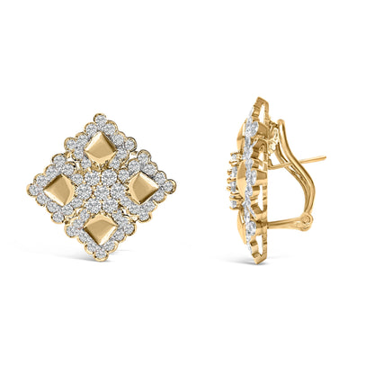 18K Yellow Gold Diamond 5 1/5 Cttw Geometric Cluster Stud Earrings Bids.com
