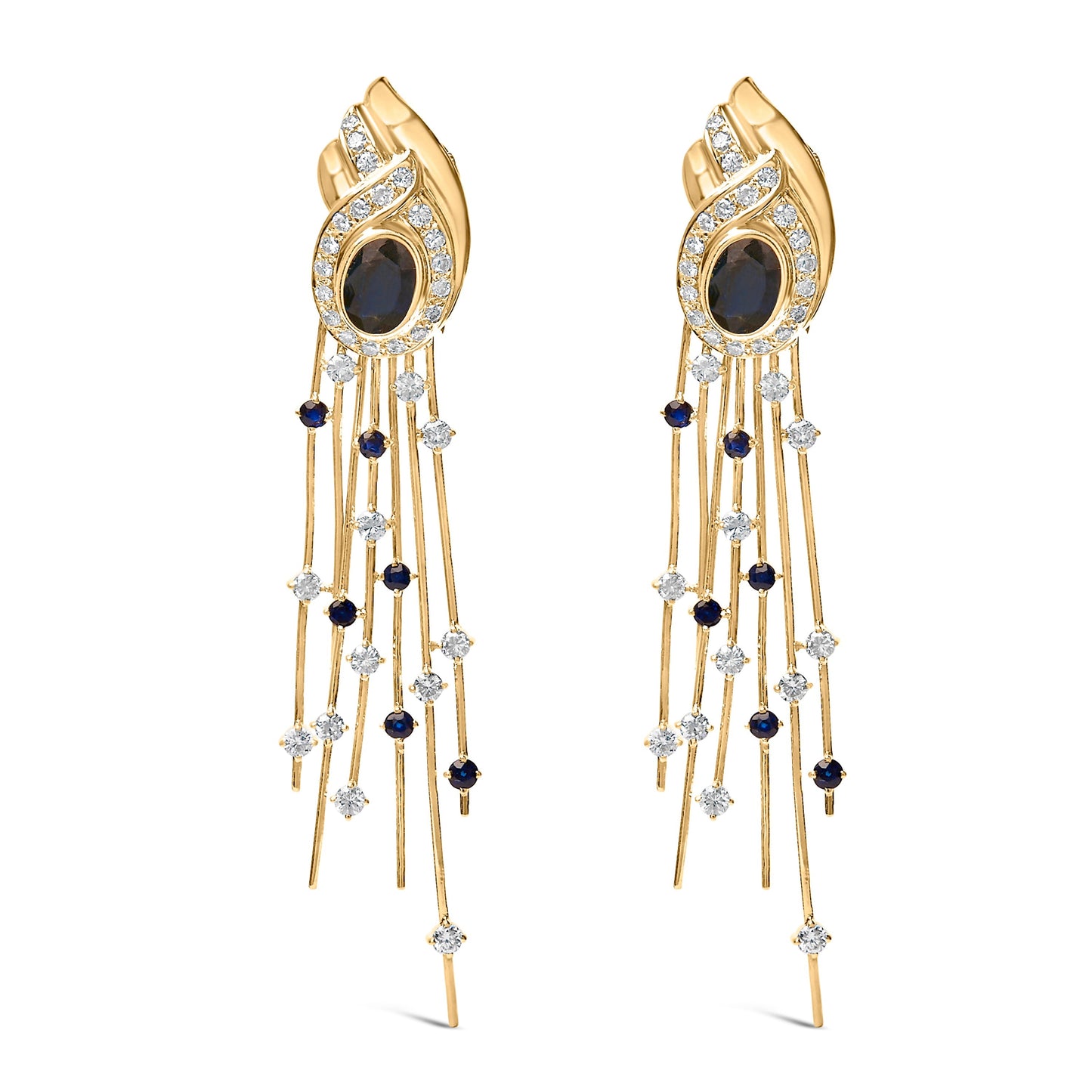 14K Yellow Gold 1.0 Cttw Diamond and Blue Sapphire Chandelier Earrings Bids.com