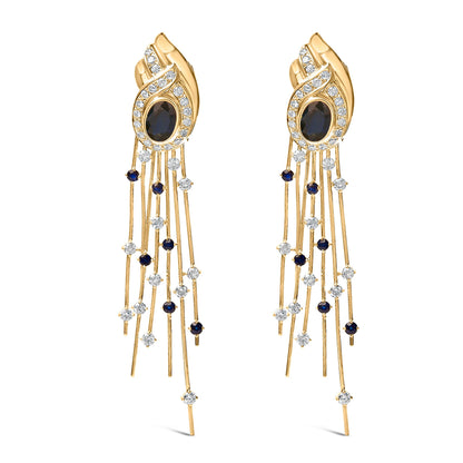 14K Yellow Gold 1.0 Cttw Diamond and Blue Sapphire Chandelier Earrings Bids.com