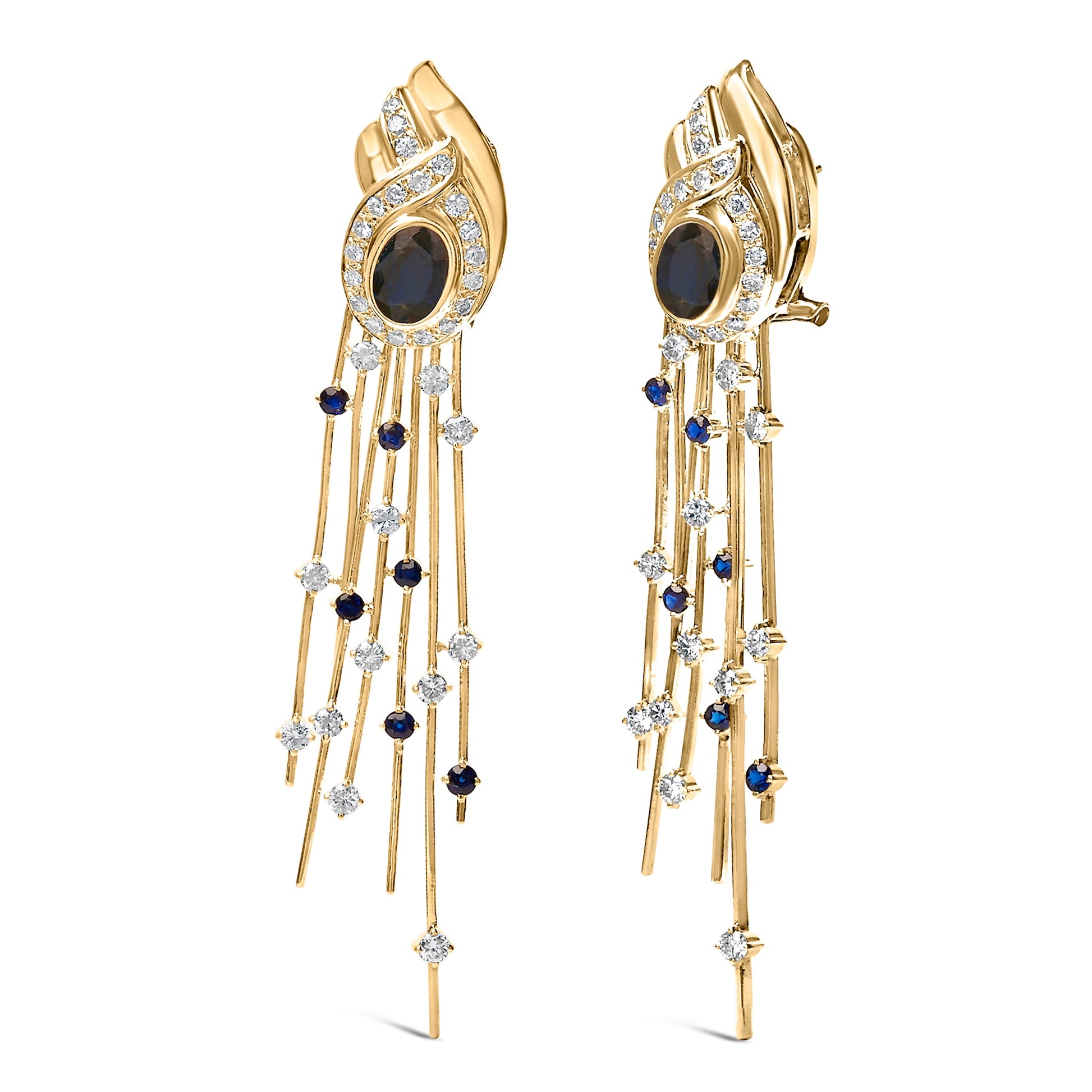 14K Yellow Gold 1.0 Cttw Diamond and Blue Sapphire Chandelier Earrings Bids.com