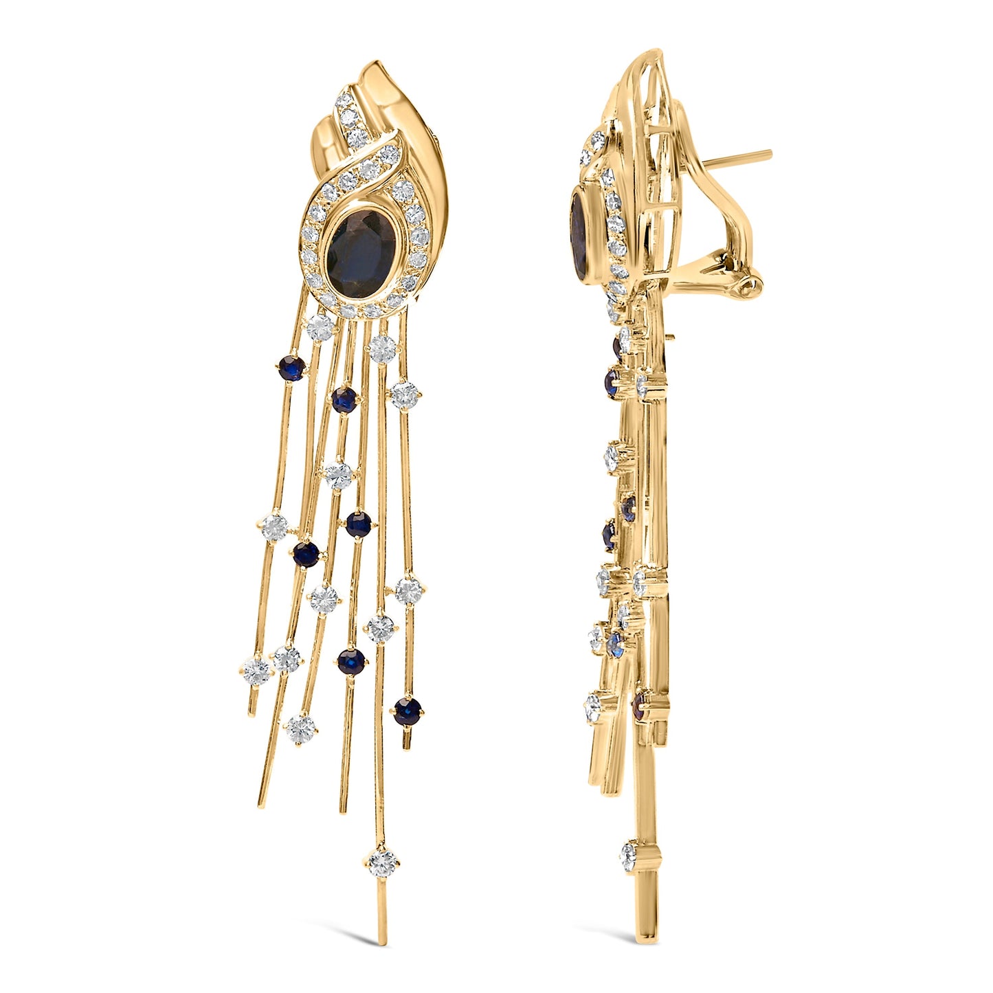 14K Yellow Gold 1.0 Cttw Diamond and Blue Sapphire Chandelier Earrings Bids.com