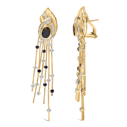 14K Yellow Gold 1.0 Cttw Diamond and Blue Sapphire Chandelier Earrings Bids.com