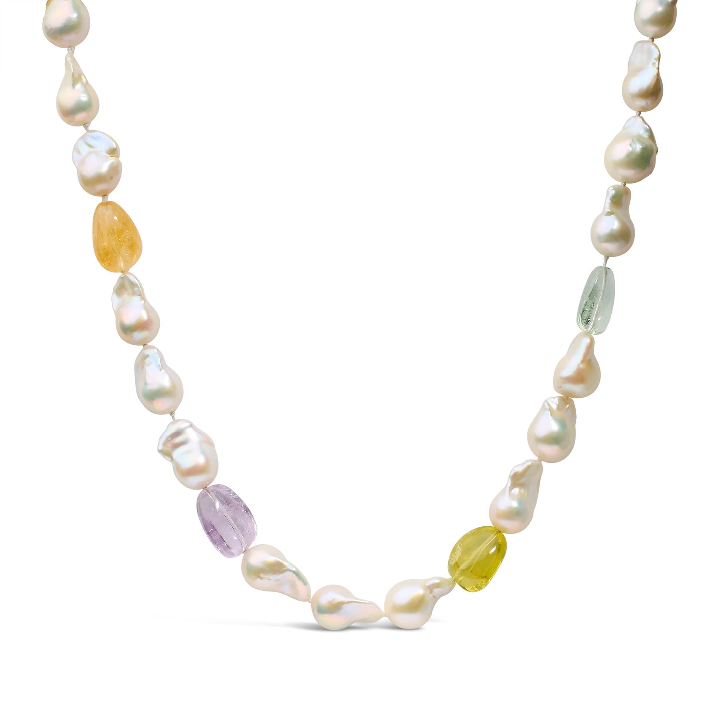 14K Yellow Gold Citrine, Amethyst, and Baroque Pearl Strand Necklace - 18" Inches Bids.com
