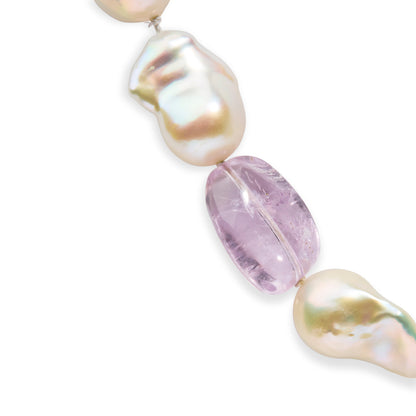 14K Yellow Gold Citrine, Amethyst, and Baroque Pearl Strand Necklace - 18" Inches Bids.com