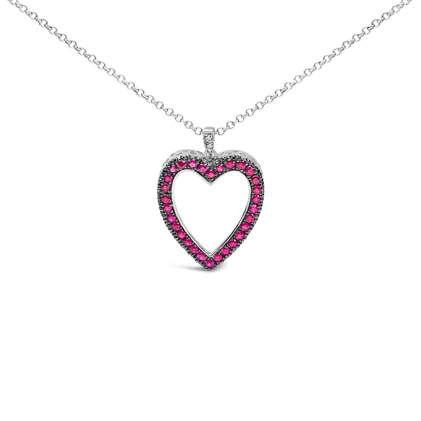 18K 1/3 Cttw Diamond and Red Ruby Open Heart with Black Rhodium 18" Pendant Necklace (G-H Color, VS2-SI1 Clarity) Bids.com