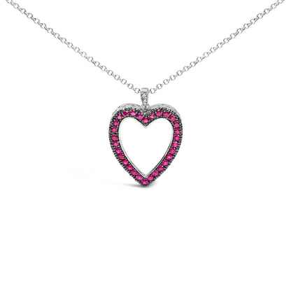 18K 1/3 Cttw Diamond and Red Ruby Open Heart with Black Rhodium 18" Pendant Necklace (G-H Color, VS2-SI1 Clarity) Bids.com
