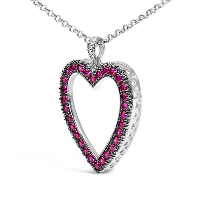 18K 1/3 Cttw Diamond and Red Ruby Open Heart with Black Rhodium 18" Pendant Necklace (G-H Color, VS2-SI1 Clarity) Bids.com
