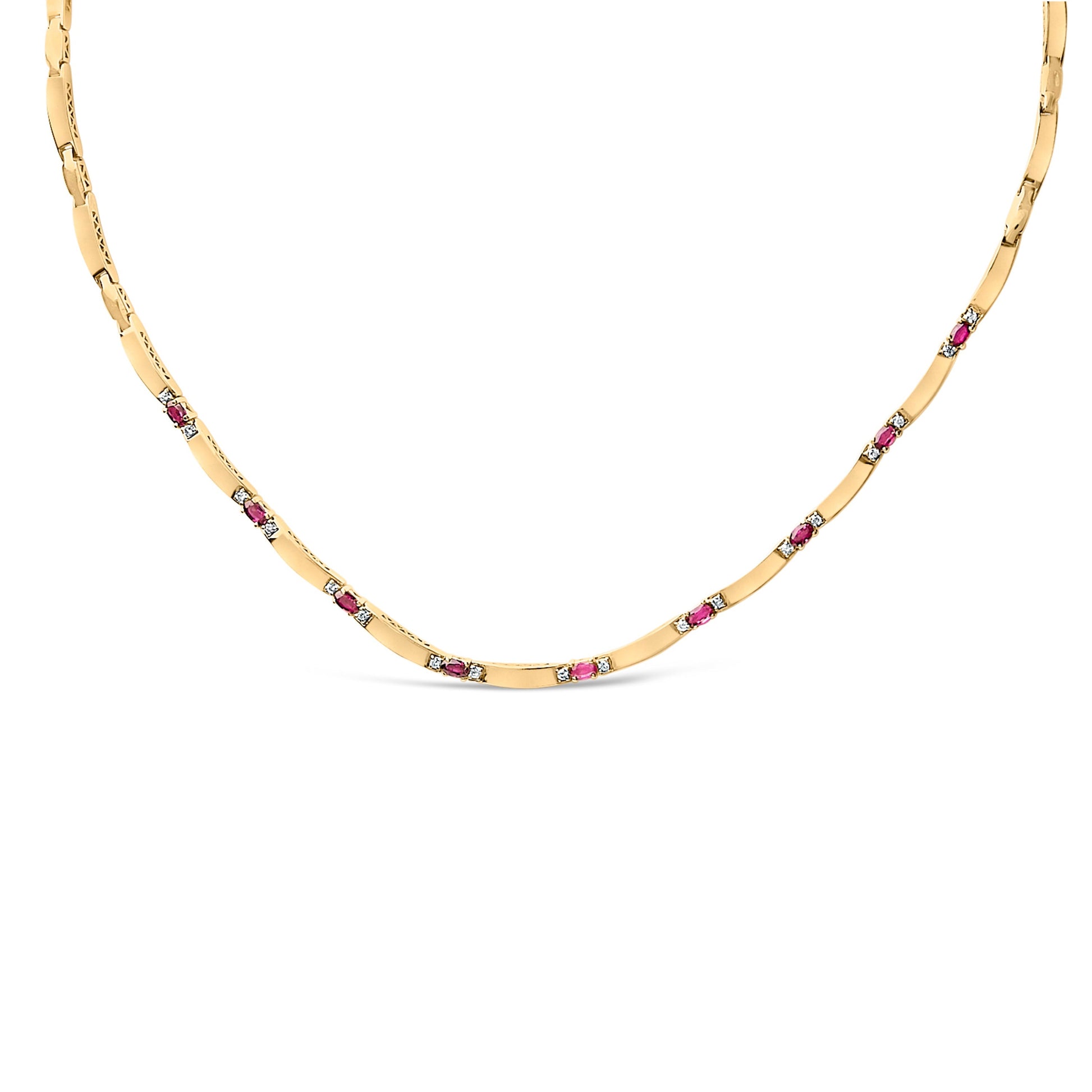 14K Yellow Gold Red Ruby and 3/8 Cttw Diamond Alternating Link Necklace Bids.com