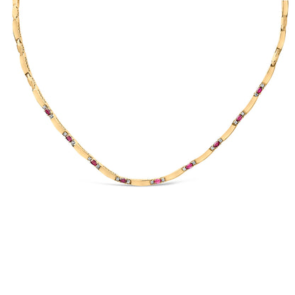 14K Yellow Gold Red Ruby and 3/8 Cttw Diamond Alternating Link Necklace Bids.com