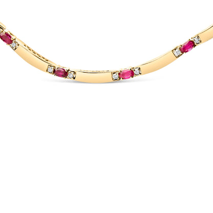 14K Yellow Gold Red Ruby and 3/8 Cttw Diamond Alternating Link Necklace Bids.com