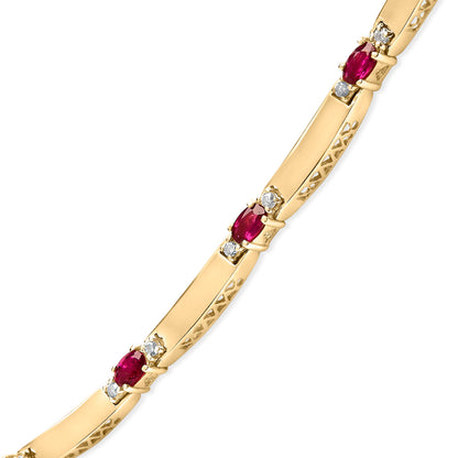 14K Yellow Gold Red Ruby and 3/8 Cttw Diamond Alternating Link Necklace Bids.com