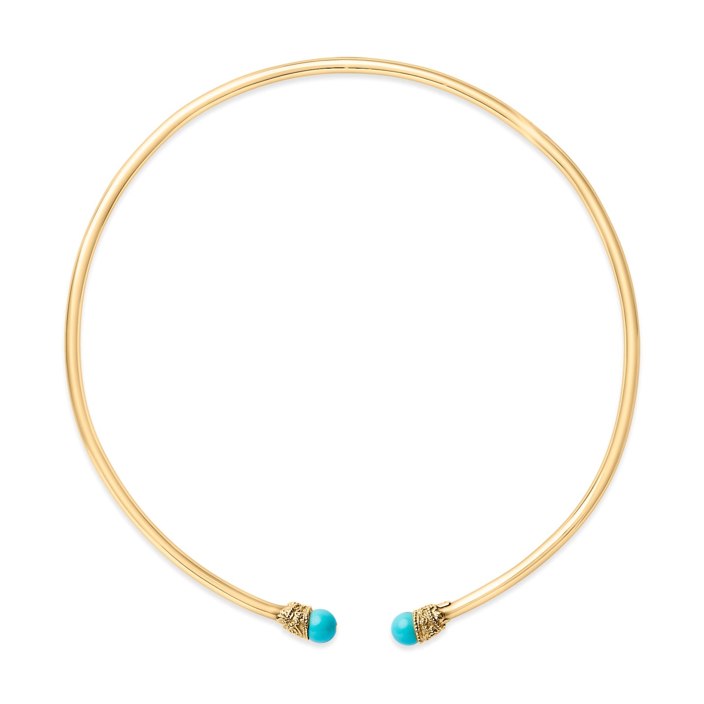 18K Yellow Gold Sculpted Collar Necklace with Turquoise Cabochon Ends Bids.com