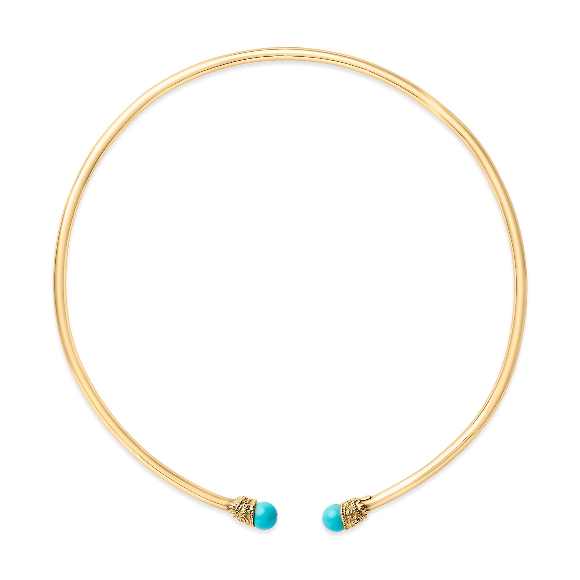 18K Yellow Gold Sculpted Collar Necklace with Turquoise Cabochon Ends Bids.com
