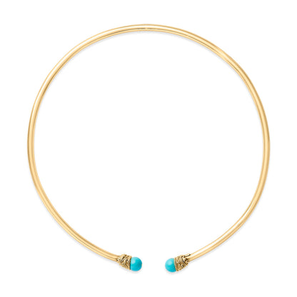 18K Yellow Gold Sculpted Collar Necklace with Turquoise Cabochon Ends Bids.com