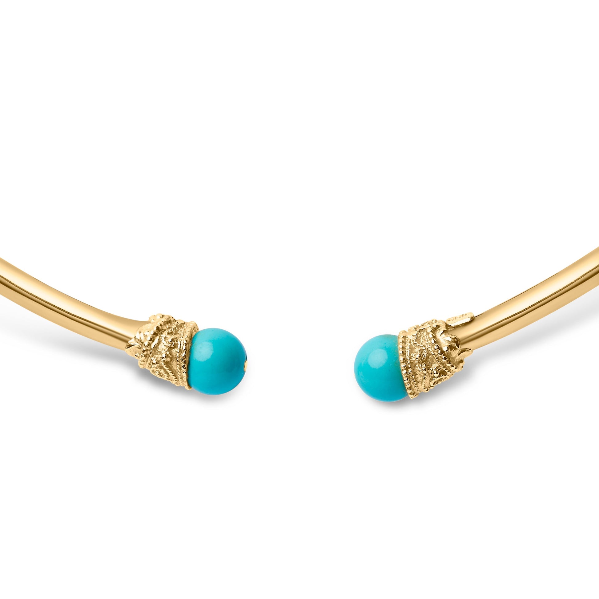 18K Yellow Gold Sculpted Collar Necklace with Turquoise Cabochon Ends Bids.com