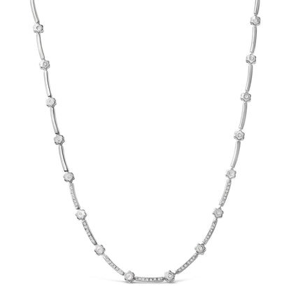 14K White Gold 1.0 Cttw Diamond Flower and Bar Station Necklace Bids.com
